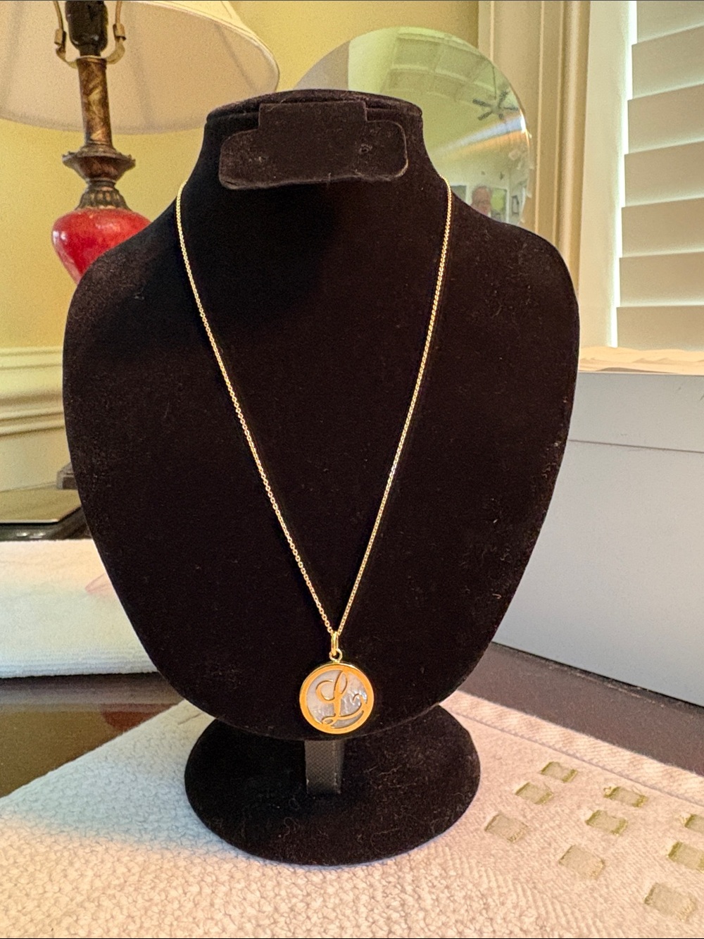 Honora 925 Silver Gold Plated Mother of Pearl Cursive L Pendant Necklace